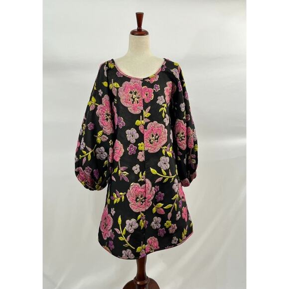 ARIANNE ELMY Sz M Medium Good Luck Dress Black Pink Floral - Picture 8 of 11